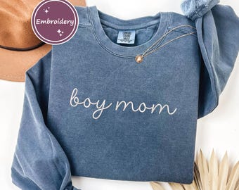 Comfort Colors Boy Mom Embroidered Sweatshirt, Unisex Crewneck ,Mom Life Gift