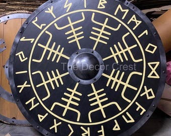 Handgemaakt houten Vikingschild - Noorse krijger schild muurkunst, cadeau voor hem, cosplay Shiled