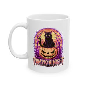 Black Cat Pumpkin Halloween Mug: Gothic Spooky Fall Decor