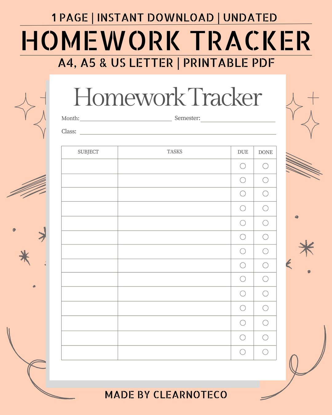 Homework Tracker Printable | Student Assignment Planner PDF | School ...
