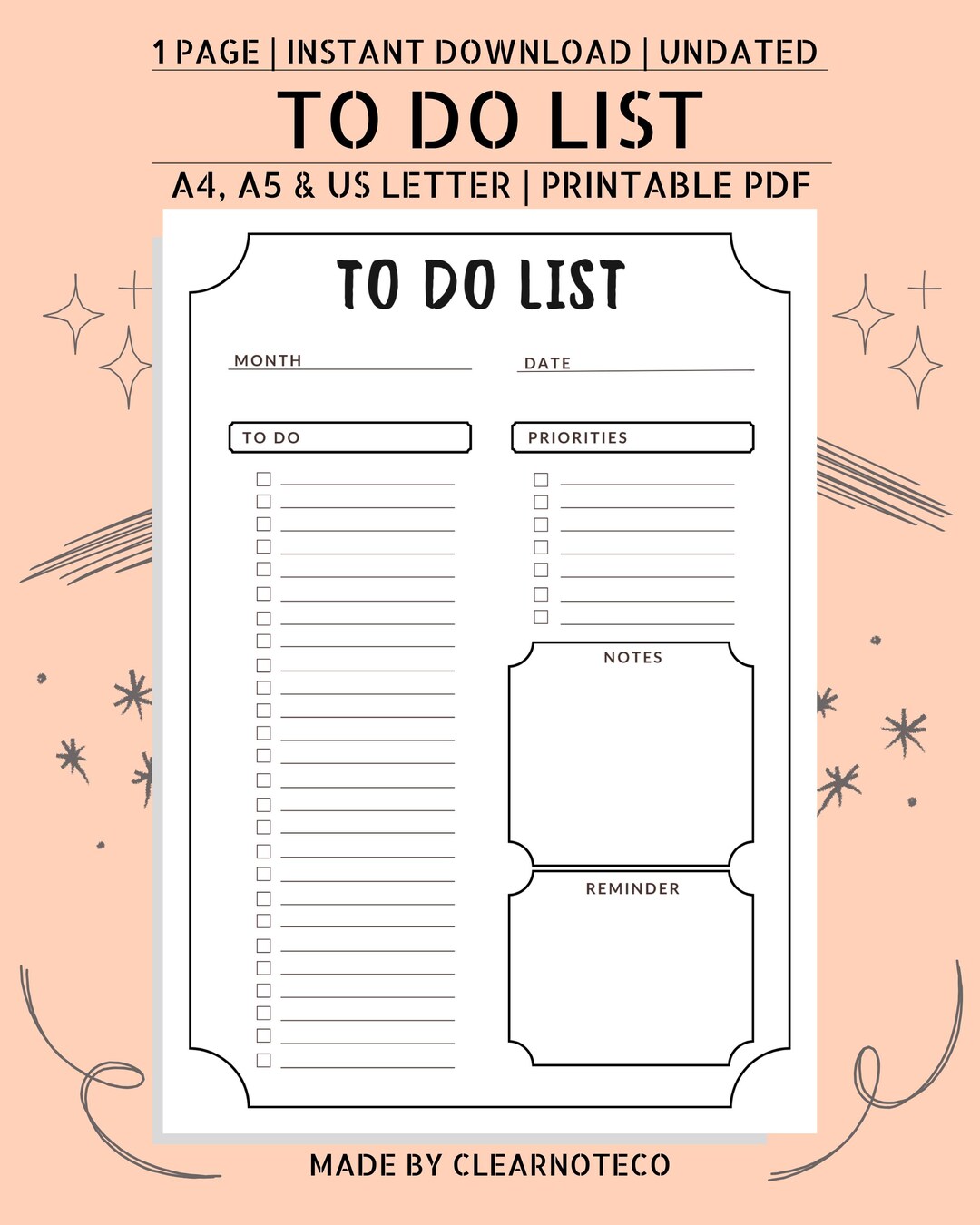 To Do List Template Printable | Daily Task Planner PDF | Minimalist ...