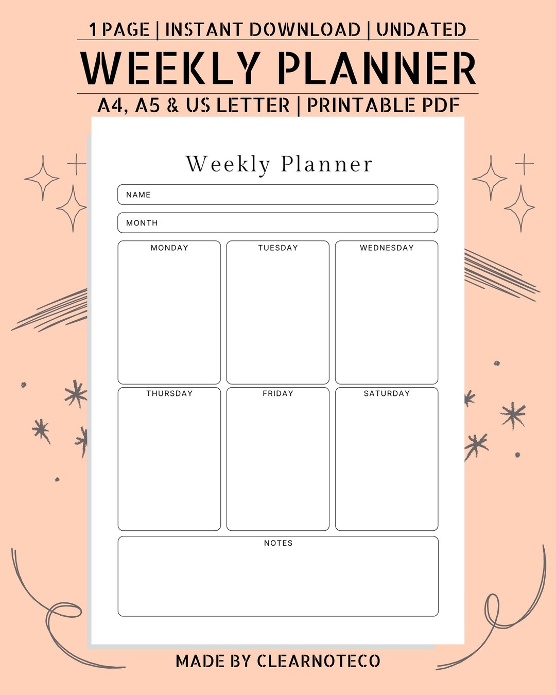 Minimalist Weekly Planner Printable, Weekly Schedule Template, Simple ...
