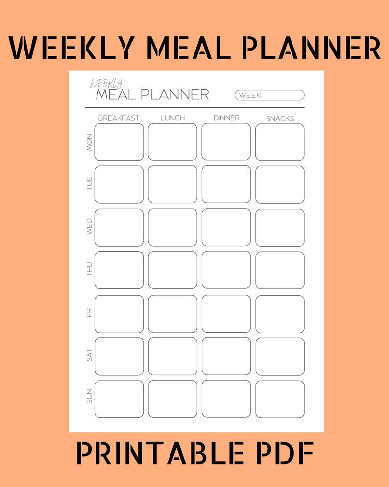 Weekly Meal Planner Printable | Minimalist Meal Planning Template PDF ...