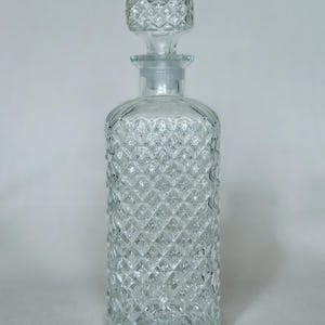 Vintage Bohemia Hass Crystal Whiskey Decanter — Diamond Cut Pressed Glass Barware with Stopper