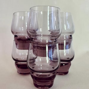 Set of 6 Vintage Amethyst Shot Glasses — European Pressed Glass, 1970s Barware