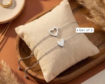 Matching Hearts Friendship Bracelets Set - Best Friends Gift - Mom Daughter Bracelet - Family Jewelry Set - Gift for Friends