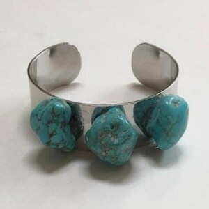 Rustic Cuff Bracelet Handmade Turquoise Stone Silver Cuff Gifts for her Retro Western 7 Inches Adjustable  Nickle Free