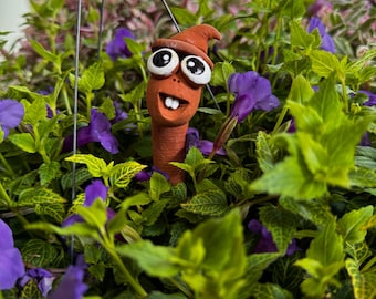 Lustige handgemachte Ton Figur Wurm: Doof Augen, Blumentopf Ornament, Hexenhut