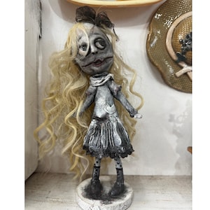 Handmade Gothic Zombie Girl Art Doll: Spooky Halloween Decor