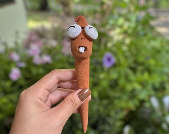 Handgemachte Terrakotta Gartenwurm: Halloween Dekoration für Blumentöpfe