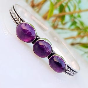 Amethyst Cuff Bangle: Handmade Sterling Silver Adjustable Bracelet