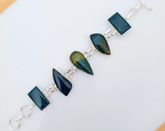 Bloodstone Bracelet, 925 Sterling Silver Plated, Adjustable Gemstone Jewelry