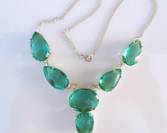 Aquamarine Necklace, Sterling Silver Gemstone Jewelry, Handmade 20 Inch Necklace