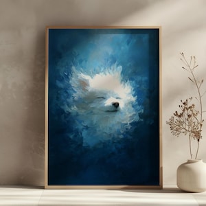 Vintage Golden Retriever Wall Art Print - Abstract Dark Blue Dog Poster - Moody Pet Illustration - Minimalist Animal Wall Decor