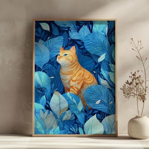 Impressão de arte de parede de gato malhado laranja, pôster fofo de gato para amantes de gatos, impressão de pintura a óleo abstrata de animais de estimação, decoração de gato estilo cottagecore, arte animal