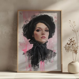 Victorian Woman Quirky Art Print | Pink Portrait Wall Decor | Alternative Bathroom Artwork | Funny Eclectic Home Poster | Unique Weird Art