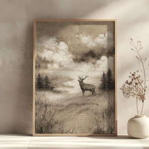 Vintage Buck Deer Sketch Wall Art Download, Rustic Hunting Printable Decor for Cabin, Boys Room or Nursery, Digital Wildlife Farmhouse Print