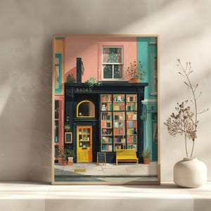 New York Bookstore Wall Art Print – NYC Reading Poster for Book Lovers, Cozy Literary Decor, Vintage Bookshop Illustration