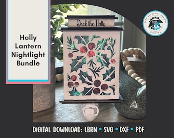 Holly Lantern Nightlight SVG: Christmas Laser Cut File (Digital Download)