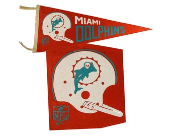 Fabulous 1960s MIAMI DOLPHINS Felt Pennant Rare Single Bar Helmet Guard Officially NFL Licensed Football Team Pennant Stadium Size