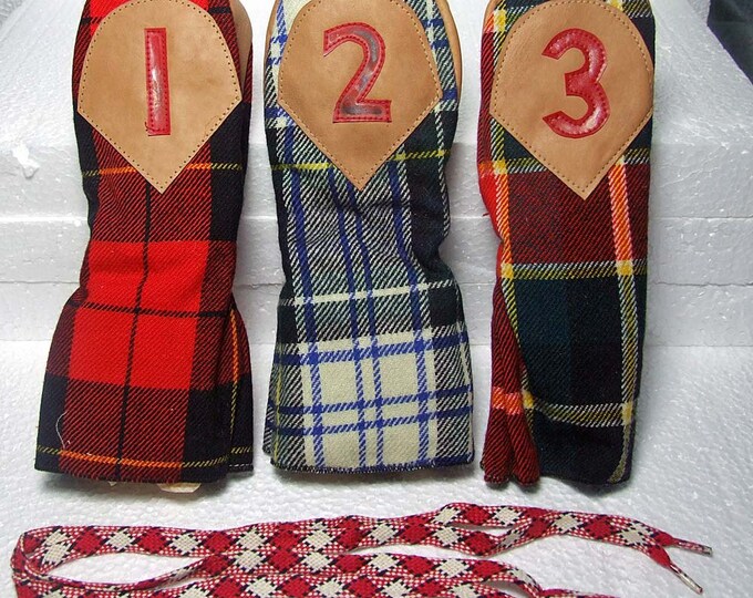 AWESOME 1940s Vintage Golf Club Head Covers Classic Plaid Colorful