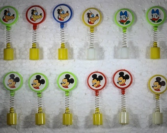 Vintage Disneyana * Whimsical Fun Lot of Springy Disney Pencil Toppers * 12-Pieces Multiple Colors- 6 Mickey Mouse, 4 Goofy, 2 Daisy Duck