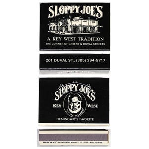 SLOPPY JOES • A Key West Tradition • Unused Match Box with Original Wood Stick Matches • “Hemingway’s Favorite” • Pristine