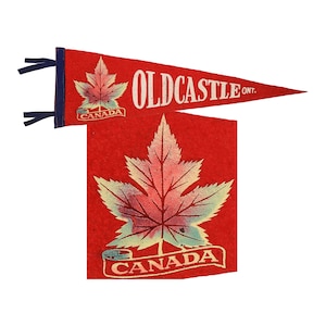 OLD CASTLE Ontario Canada Felt Pennant * Antique Travel Souvenir * Large 24” Display Size