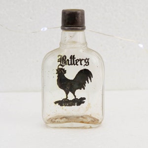 Antique Bitters Glass Bottle - Enamel Rooster - Art Deco - Apothecary Bottle Quack Medicine