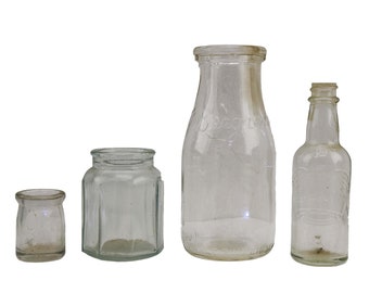 4 Vintage Glass Bottles Lot - Apothecary - Milk - Cream - Liquor
