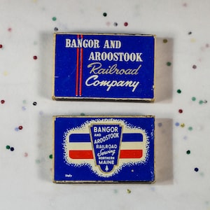 Bangor and Aroostook Railroad Company Defunct Northern Maine Matchbox Celluloid Stick Blue-Tipped Matches All Wood Box RR RARE Matchbox