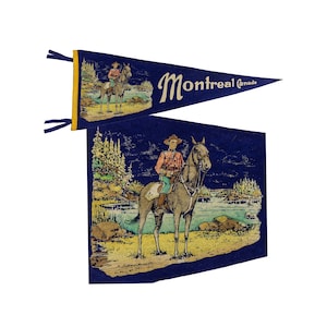 Beautiful MONTREAL CANADA Mountie Antique 28” Pennant Royal Canadian Mounted Police Near Pristine
