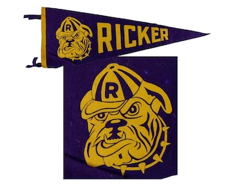 HALLAZGO RARO “RICKER” Bulldogs Escuela preparatoria de Maine desaparecida Academia universitaria 1848-1978 Condado de Aroostook, Houlton, Maine Década de 1960 Banderín raro de Keezer