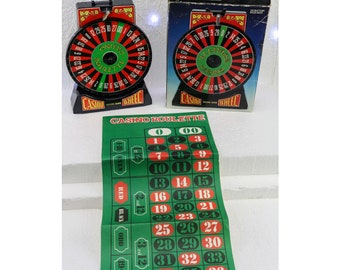 Vintage Casino Wheel Roulette Wheel Mechanical Coin Bank with Original Box and Number Odds Betting Mat HTF