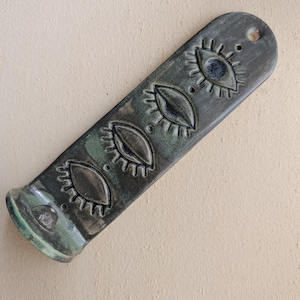 Handmade Ceramic Incense Holder: Spiritual Eye & Hand Design