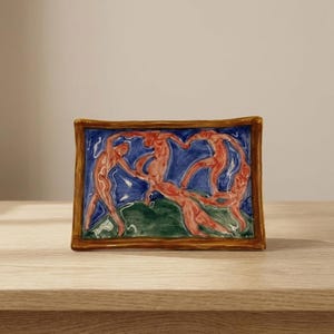 Bandeja de cerámica Henri Matisse "La Danza", cerámica artística fauvista hecha a mano, plato para joyas, bandeja multiusos y decoración de tocador.