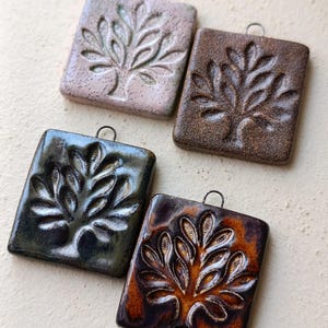 Handmade Ceramic Tree Pendant ,Glazed Pottery Charm, One of a Kind Necklace,Gift for Her