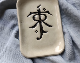 Piatto in ceramica fatto a mano, piatto, Il Signore degli Anelli, firma di Tolkien, arte di Gandalf
