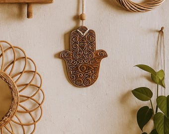 Handmade Ceramic Hamsa Hand: Boho Home Protection Decor