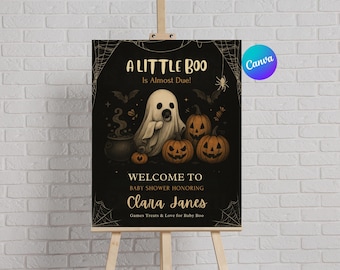 Halloween-välkomstskylt för babyshower | Skylt med "A Little Boo är nästan klar" | Välkomstaffisch för spökbabyshower | Spöklik pumpa-babyshowerdekoration