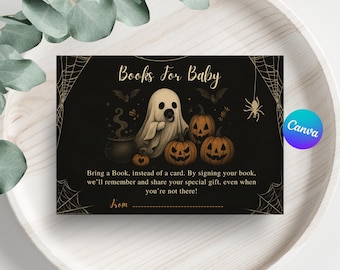 Halloween-bokkort för bebisar | Bokönskekort för en liten buh är nästan klar | Inlägg till spökbabyshowern | Ta med en bok istället för ett kort