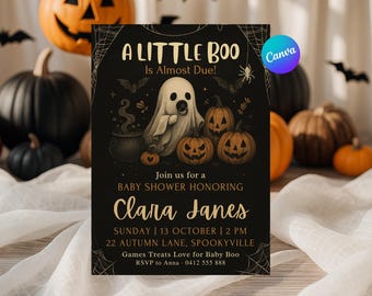Inbjudan till Halloween-spöke för babyshower | Inbjudan "Little Boo" (digital nedladdning)