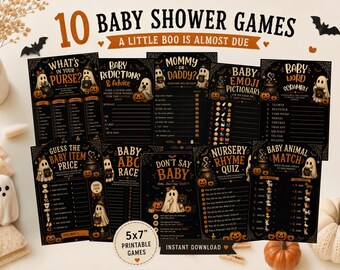 Halloween babyshower-spelpaket | Little Boo babyshower-spel | 10 utskrivbara partyspel | Läskig babyshower-aktivitet | Digital nedladdning