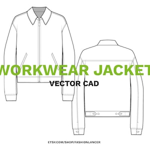 Workwear Jacket / Zip up Denim Jacket CAD Sketch Digital - Etsy