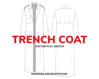 trench coat jacket CAD sketch digital vector file (AI) for fashion illustration