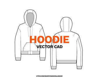 zip front hoodie sweatshirt CAD sketch digital illustration vector file (AI)