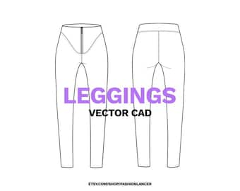 zip front leggings / slim riding pant CAD sketch digital illustration vector file (AI)