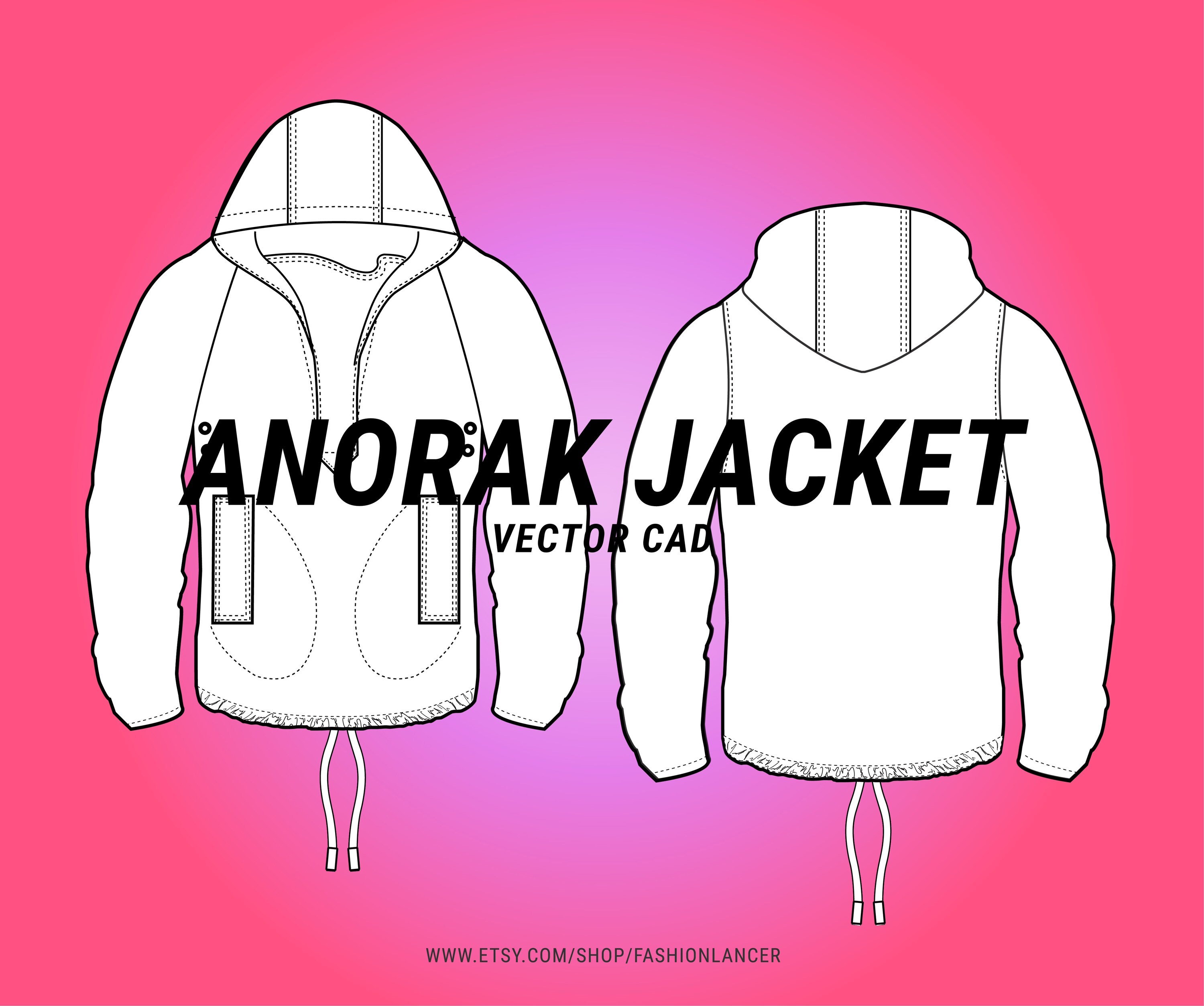 Pullover Anorak Jacket / Hooded Windbreaker Digital Template