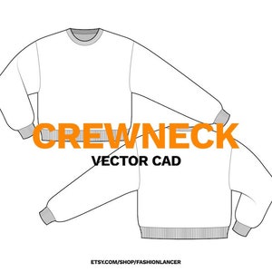 unisex crewneck sweatshirt • fashion CAD flat sketch • digital illustration blank template • editable vector file (AI)