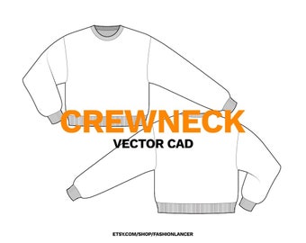 unisex crewneck sweatshirt • fashion CAD flat sketch • digital illustration blank template • editable vector file (AI)